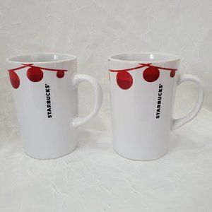 STARBUCKS 2012 Christmas Holiday Mugs Coffee Cups string of ornaments Set of 2